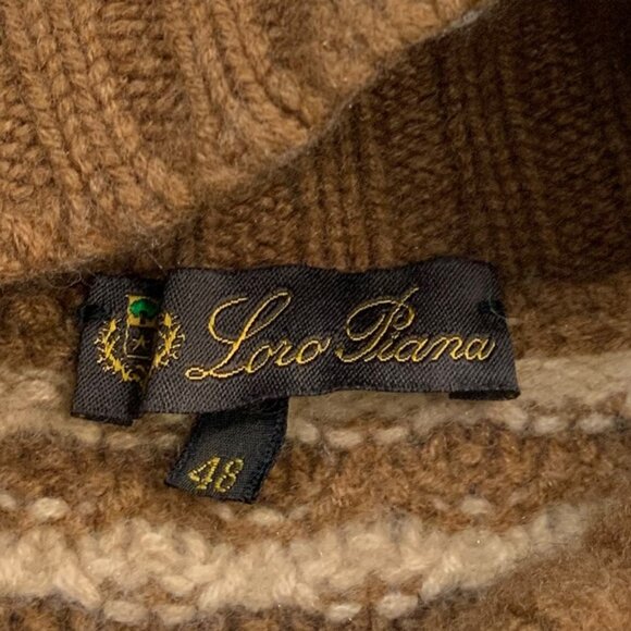 Loro Piana Mens Turtleneck Sweater It 48 US M Tan Cream Cashmere - Picture 5 of 13